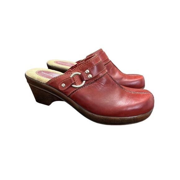 Naturalizer Fiona Womens Red Leather Slip On Mules Clogs Loafers Shoes sz 7.5 M - Picture 1 of 16